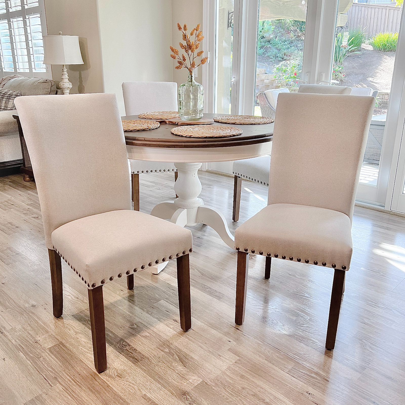 upholstered dining room chairs with nailhead trim