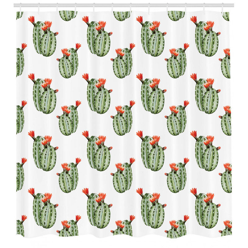 Cartoon Shower Curtain Mexican Cactus Plants Print for Bathroom