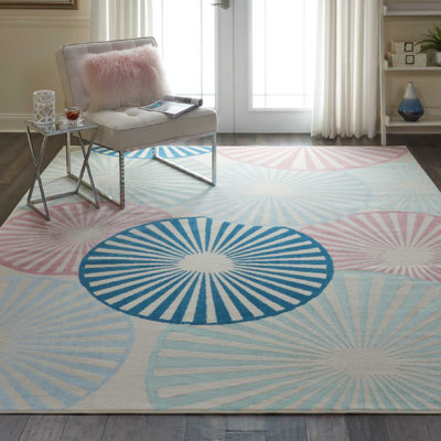 Lindall Geometric Ivory/Blue/Pink Area Rug