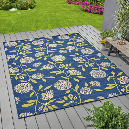 Red Barrel Studio Lechner Floral Blue Indoor Outdoor Area Rug