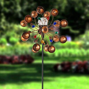 Glintoper Solar Wind Spinner Solar Powered Color Changing LED with Glass Ball for Patio Lawn Yard Outdoor Metal Stake Yard Spinners Hollow Leaf Garden Kinetic Wind Catcher Wind Mills 