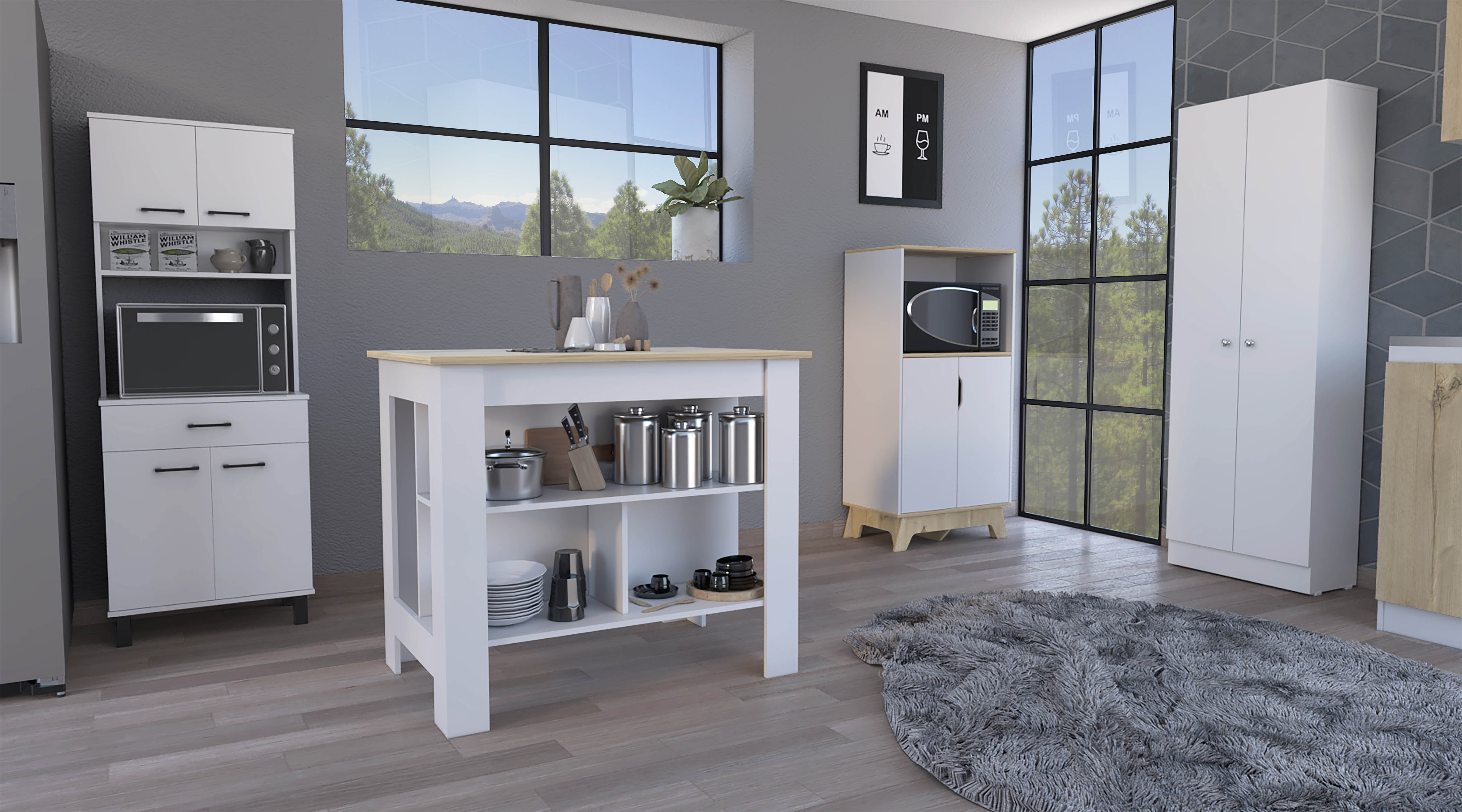 Isabelline Z Line Kitchen Set, Z65 Auxiliary Microwave + Z60 Buffet Kitchen