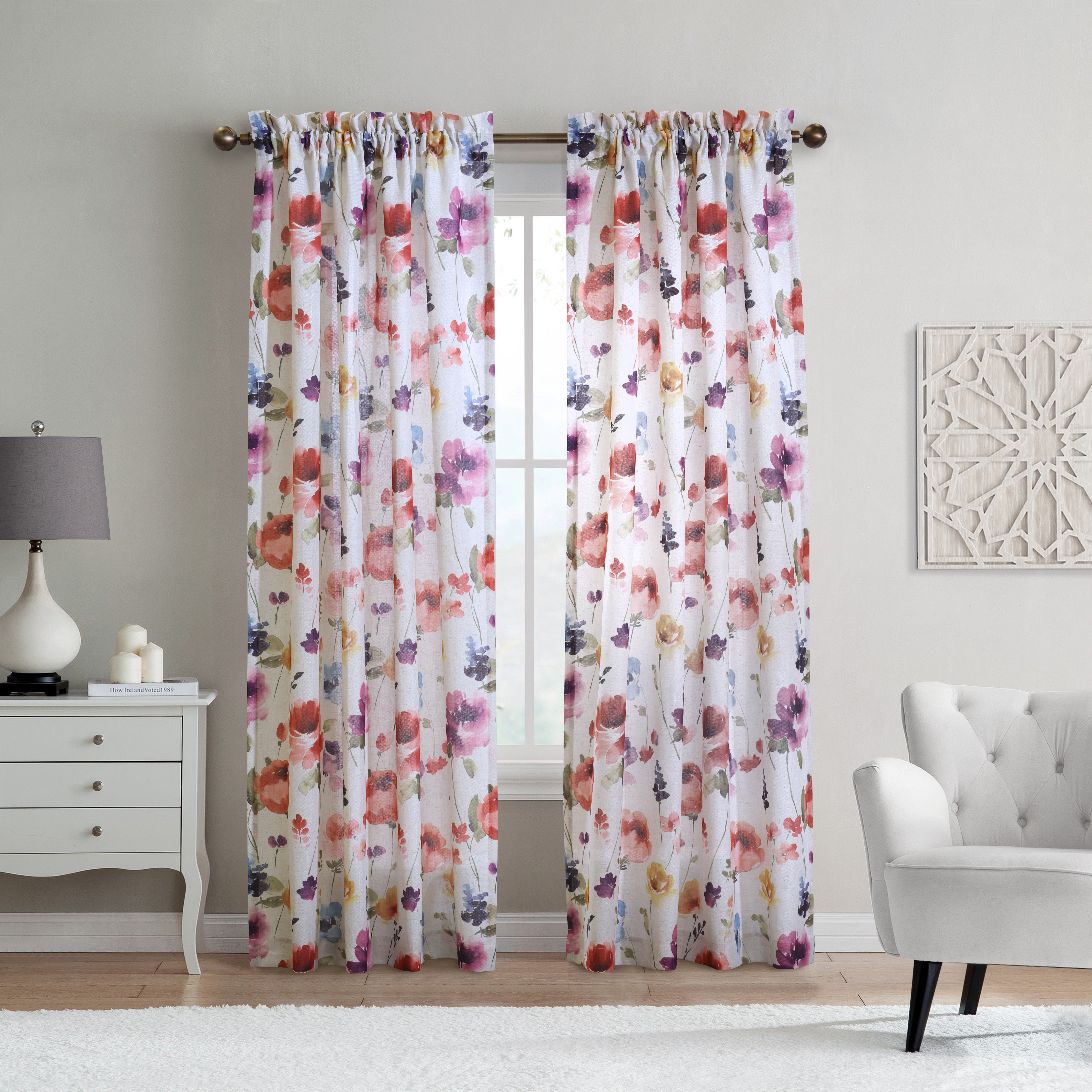 Charlton Home Arviso Floral Flower Semi Sheer Rod Pocket Single