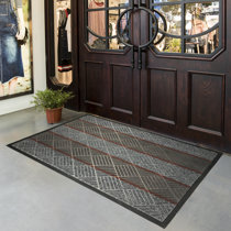 Non-Skid Home Door Mat All Weather Entrance Rug Welcome Rug Grass Bordered Design 16 x 24 Grey