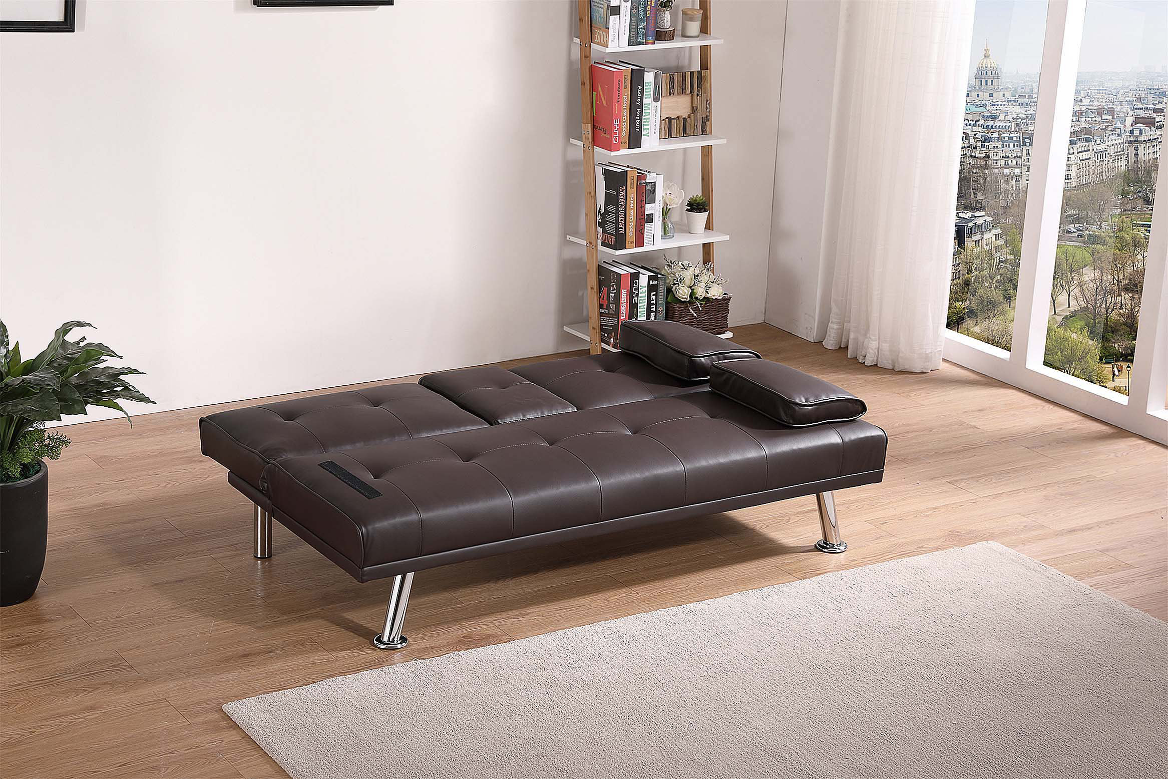 Ebern Designs Solid Wood Sofa Bed;Convertible Sofa With Metal Legs ...