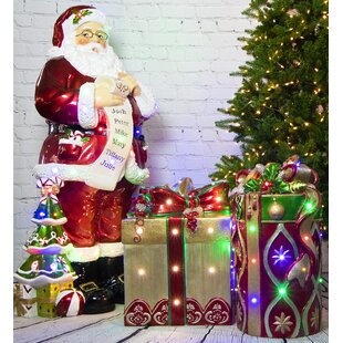 Santa Claus Christmas Tree Fabriche LED Light Up 11.5" Gift Decor Kurt Adler 