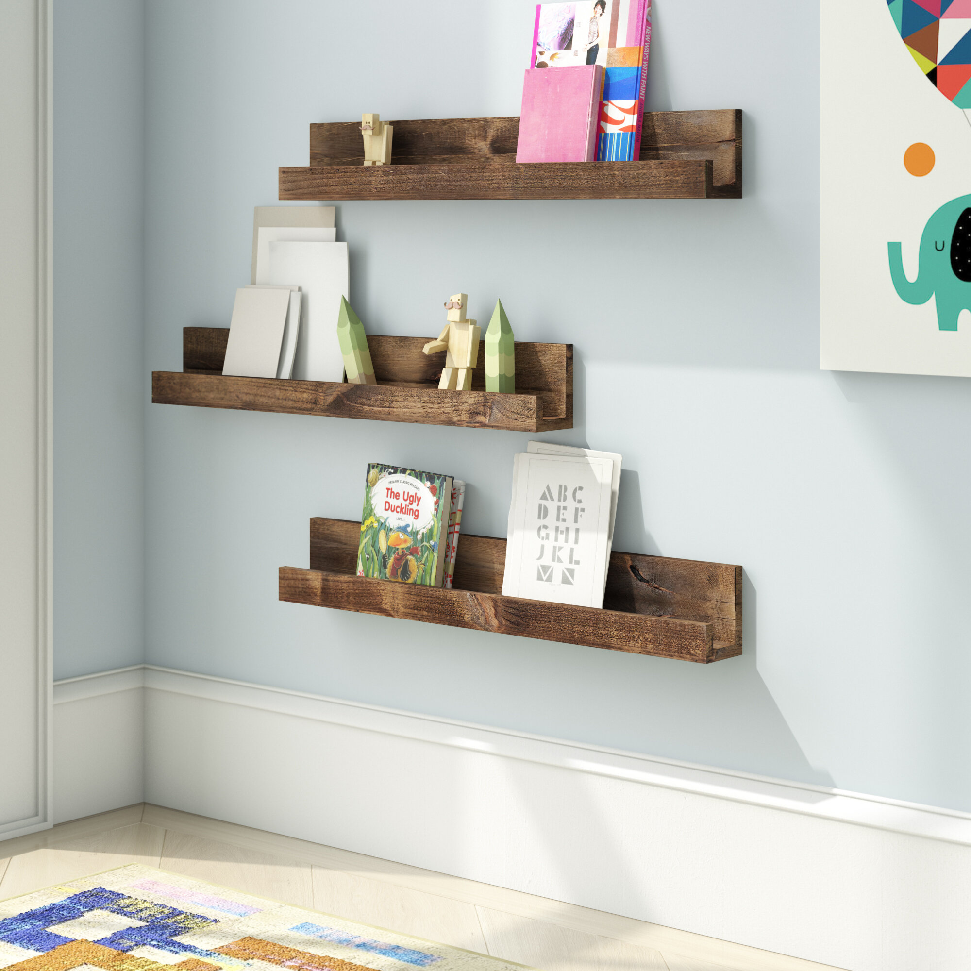 baby room floating shelves
