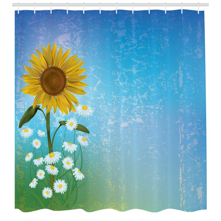 Flowers Decor Watercolor Sunflower Bathroom Shower Curtain Set Fabric & 12 Hooks 