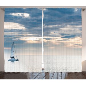 Cedrick Sailing Yacht Graphic Print and Text Semi-Sheer Rod Pocket Curtain Panels (Set of 2)