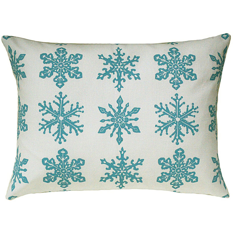 Snowflake All Over Pattern Block Print Accent Cotton Throw Pillow
