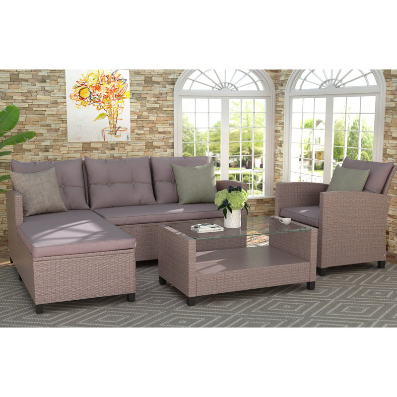 Latitude Run Cooleemee 4 Piece Rattan Sectional Seating Group With Cushions Wayfair