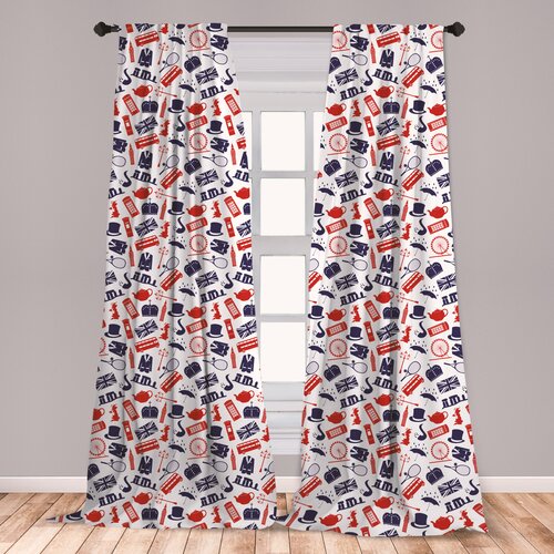 Ambesonne London Curtains United Kingdom Country Themed Pattern In National Flag Colors Window Treatments 2 Panel Set For Living Room Bedroom Decor