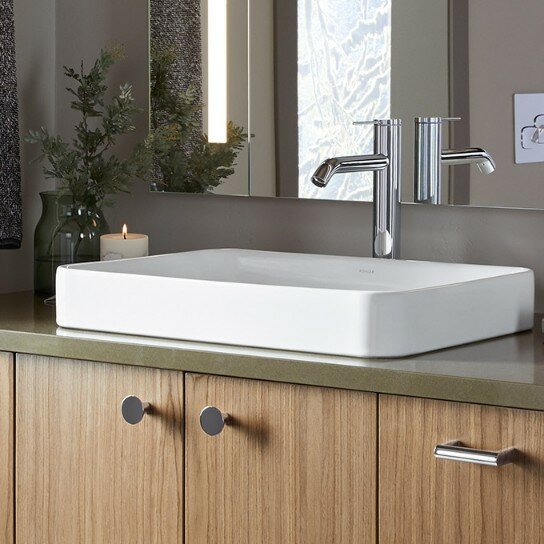 Vox Vitreous China Rectangular Vessel Bathroom Sink With Overflow