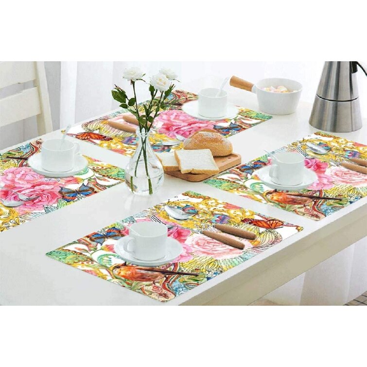 ALAZA Flowers Hydrangea Peonies with Butterfly Round Placemats for Dining Table Placemat Set of 4 Table Settings Table Mats for Home Kitchen Holiday Decoration