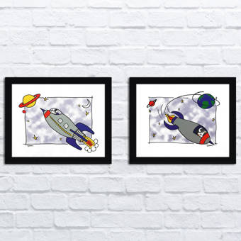 Zoomie Kids Rocketship I 2 Piece Framed Acrylic Painting Print
