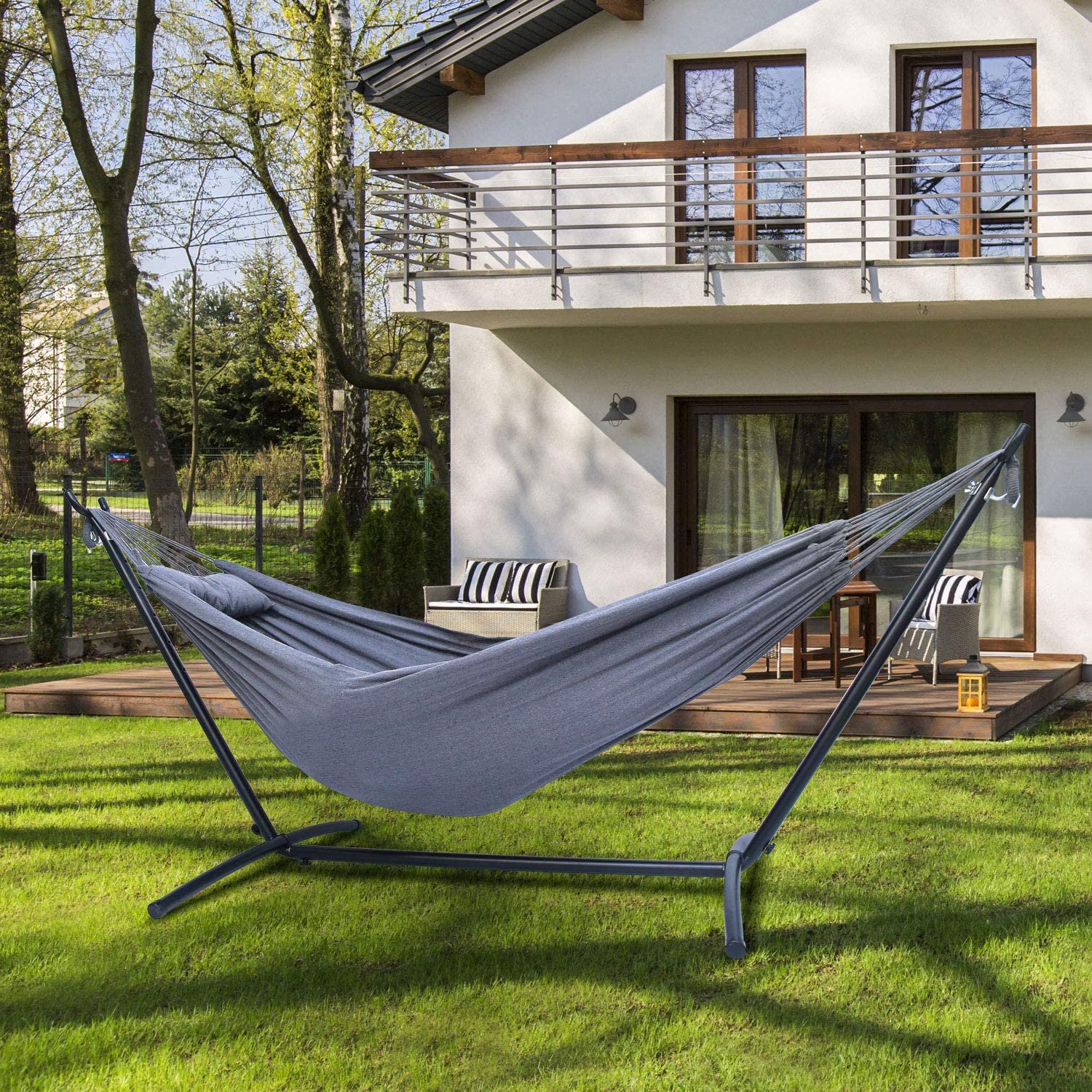 New 2 Person Hammock Quilted Sleeping Bed Camping Double w/ Pillow Heavy Duty 