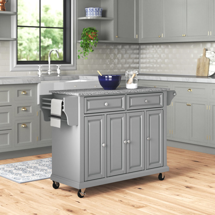 Dewayne 51.5'' Wide Rolling Kitchen Island with Granite Top