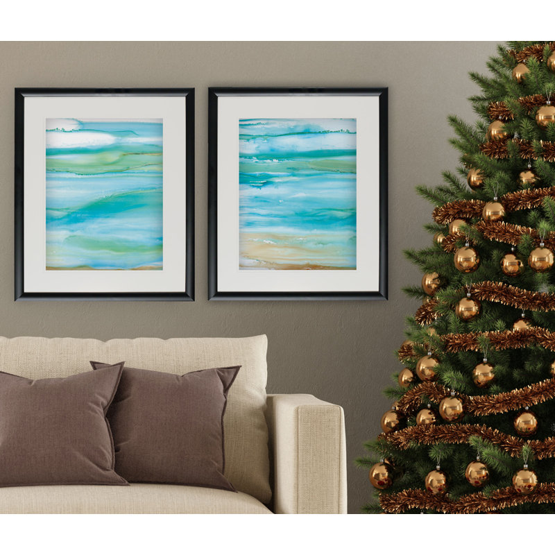 Highland Dunes Coastal Abstract 2 Piece Framed Acrylic Painting Print Set Wayfair