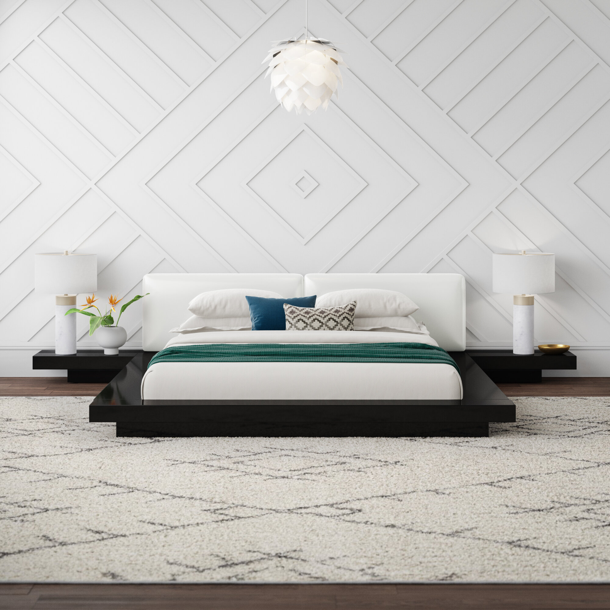 Full Size Upholstered Headboard Bedroom Bed Frame Platform Wood Slat Kit Gray 