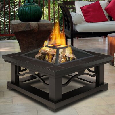 Crestone Steel Wood Burning Fire Pit Table Real Flame Finish Brown