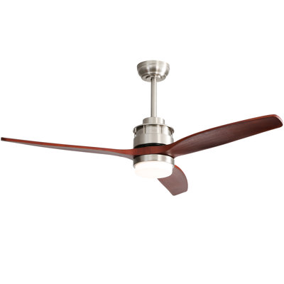 Kemp 56" 3 Solid Wood Blades ModernCeiling Fan with Dimmable Light Kit, Remote Control