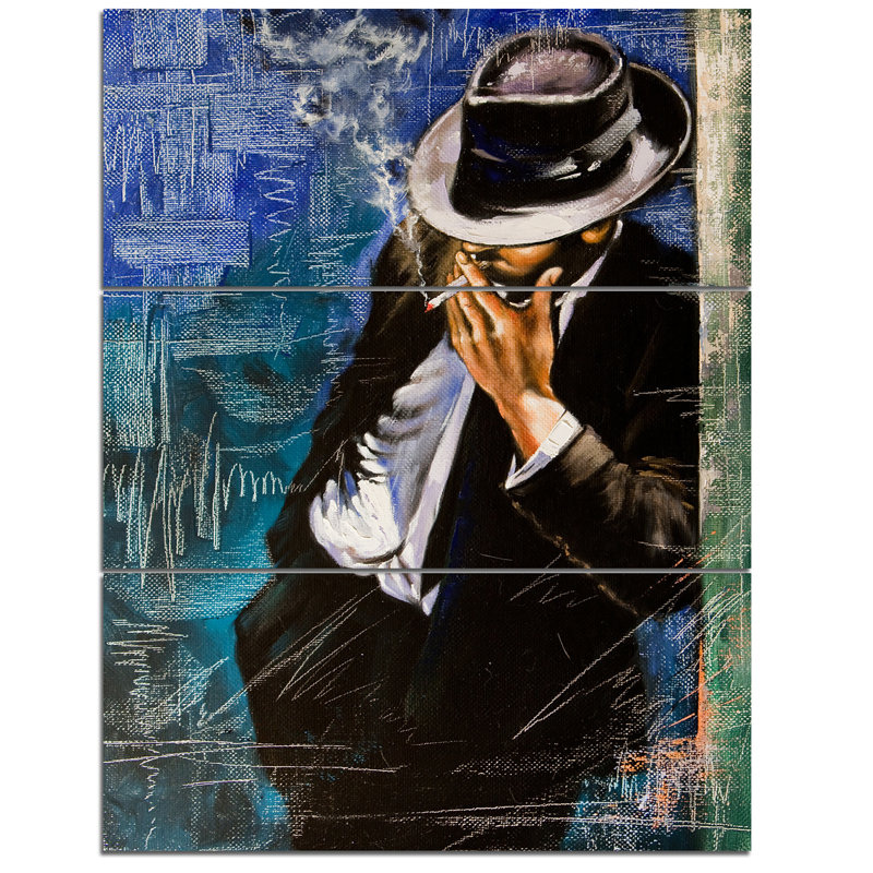 Designart Man With Cigarette 3 Piece Painting Print On Wrapped