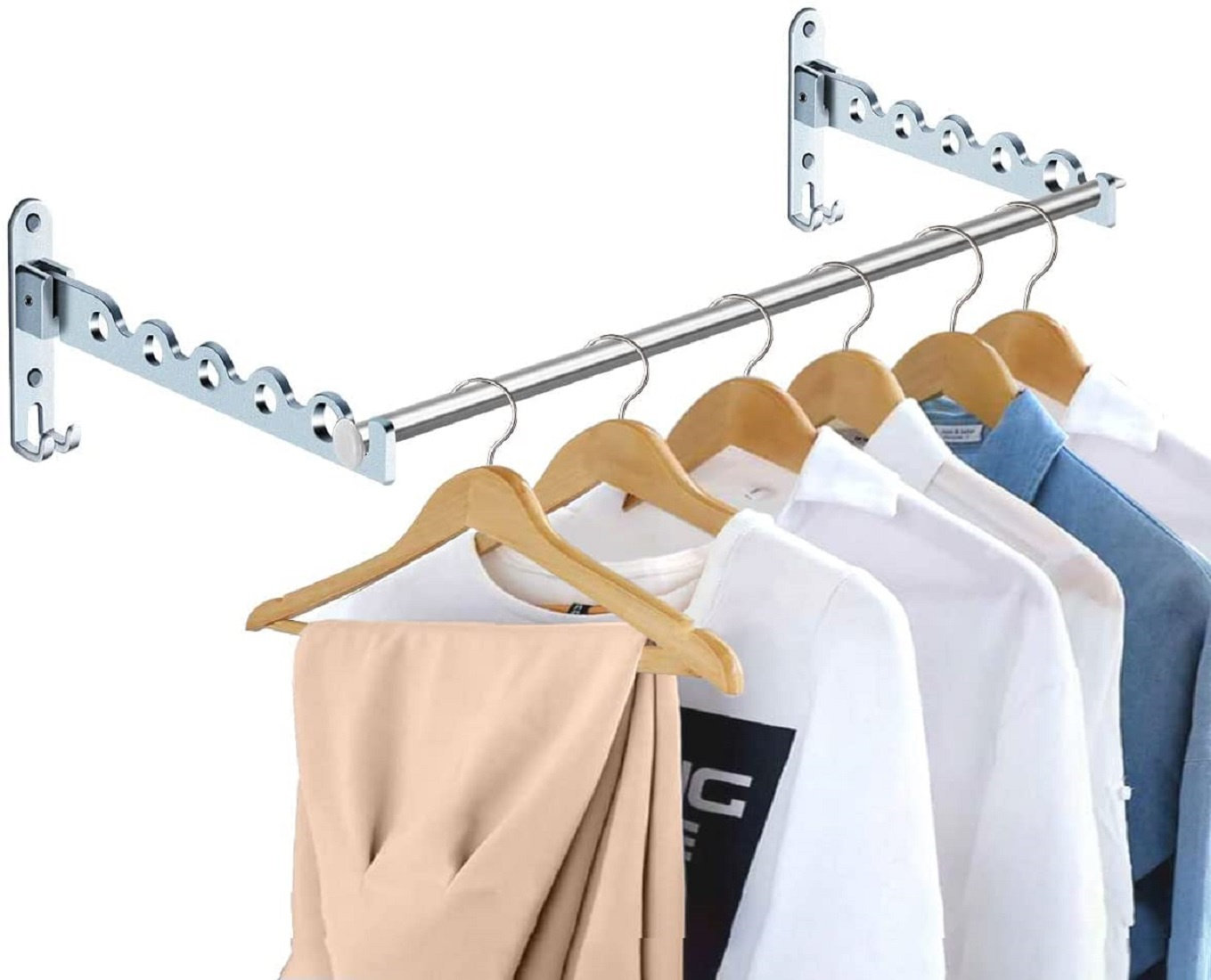 Laundry Room Wall Mount Clothes Hanger Rack Closet Storage Organizations 