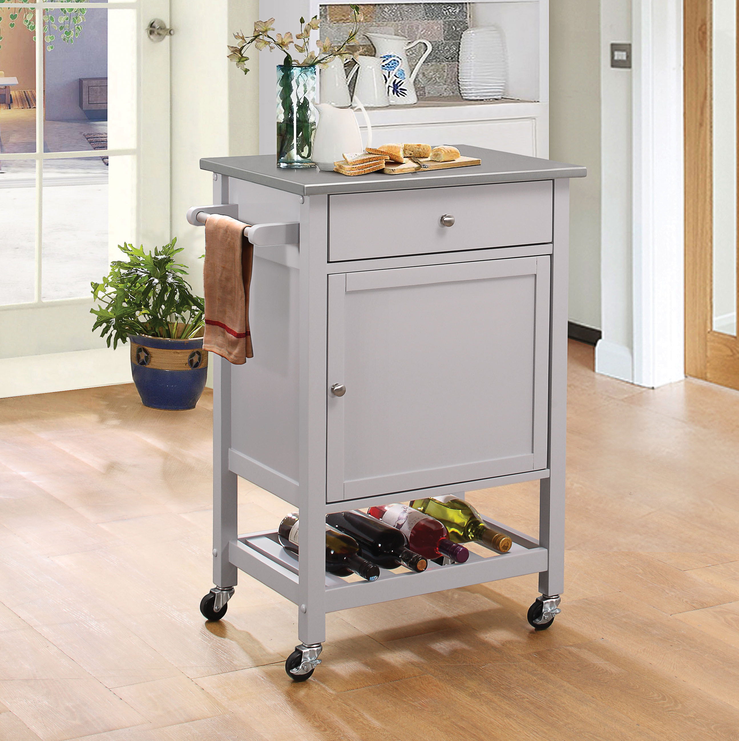 Rosecliff Heights Luka Kitchen Cart Stainless Steel Grey Rosecliff Heights Luka Kitchen Cart