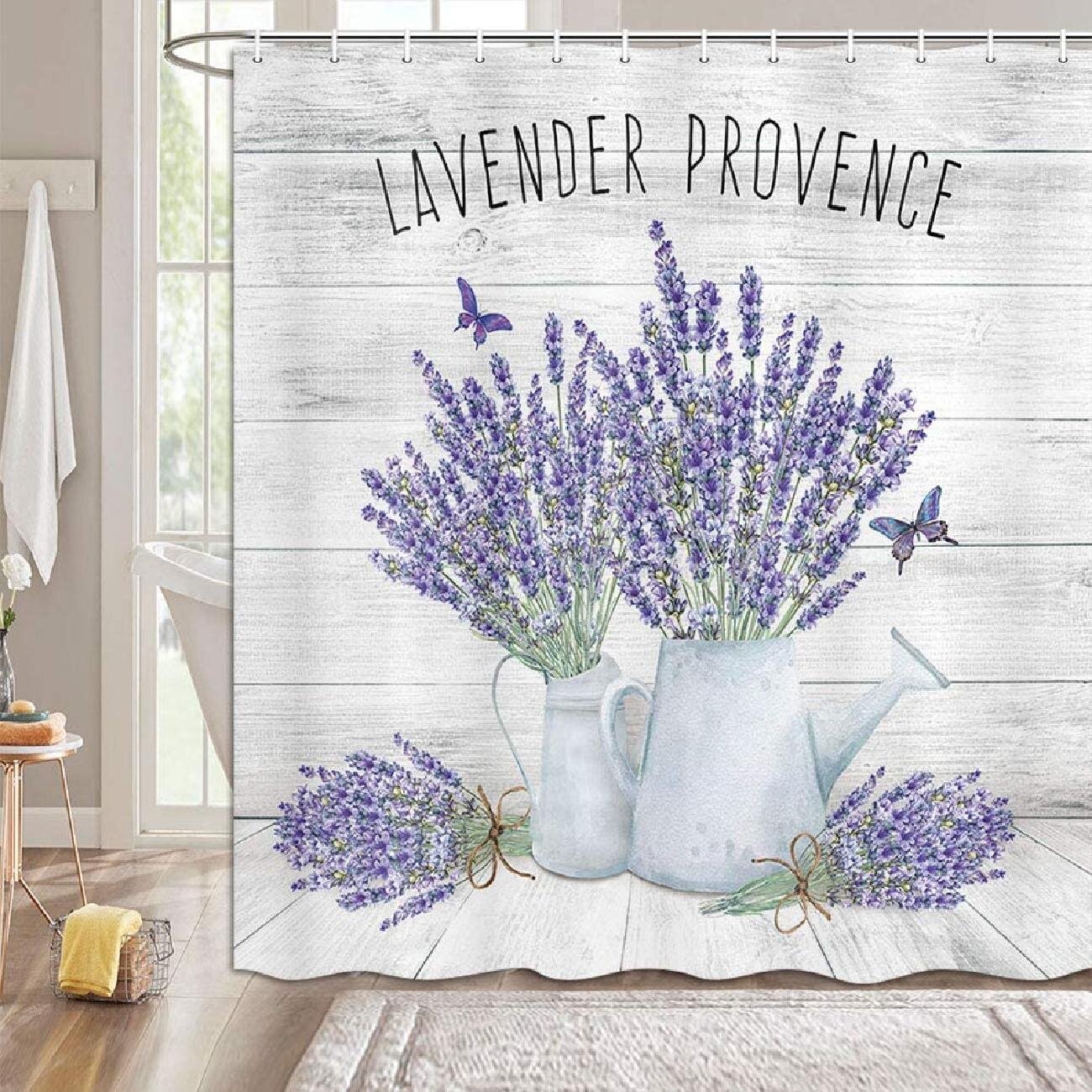 One Allium Way Rustic Lavender Shower Curtain Purple Floral Butterfly Herb Leaf In Farmhouse Wooden Bathroom Decoration Grey Chic Art Print Fabric Polyester Shower Curtain With Hook Wayfair