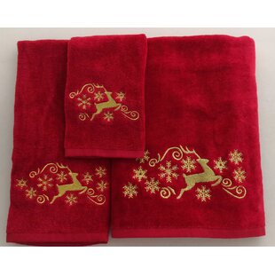 REINDEER STAG SNOWFLAKE CHRISTMAS 100% COTTON SUPERSOFT TOWEL WHITE RED GREY 