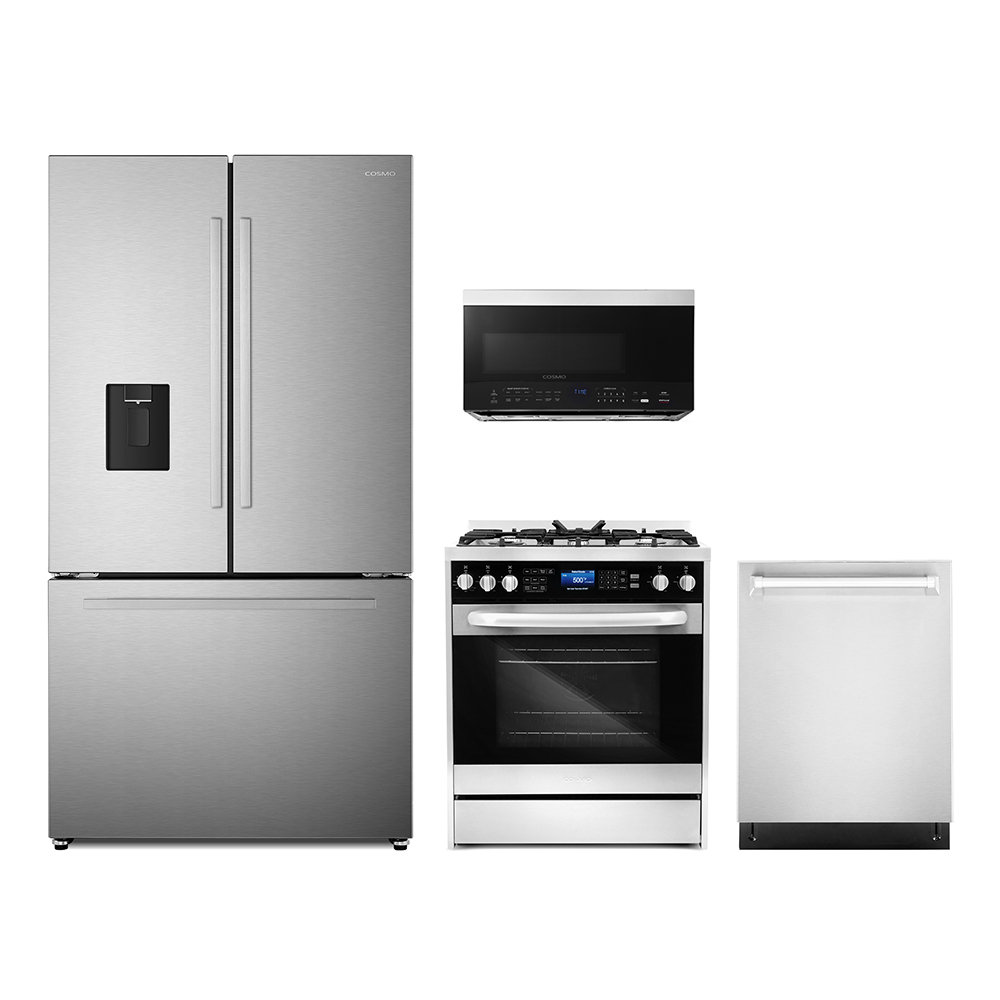 Cosmo 4 Piece Kitchen Appliance Package with French Door Refrigerator , 29.8'' Dual Fuel