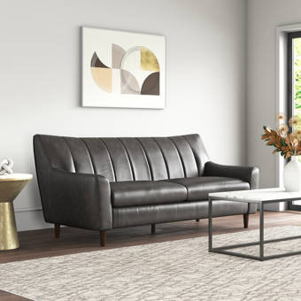 Brayden Studio Ariock 84 Genuine Leather Tuxedo Arm Sofa Reviews Wayfair