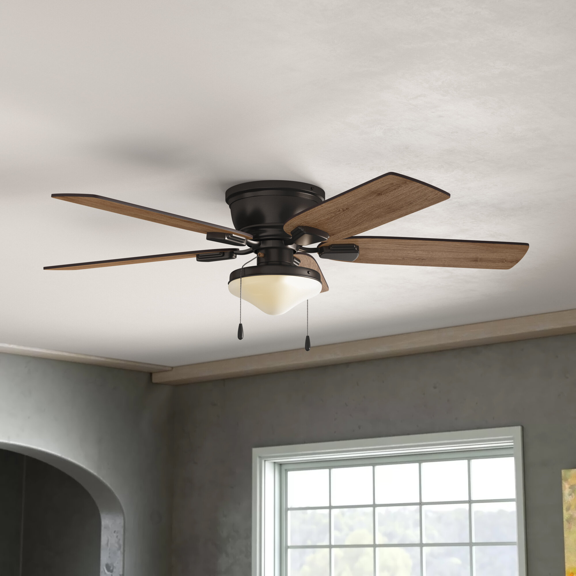 Gracie Oaks 52 Hinesville 5 Blade Flush Mount Ceiling Fan With Pull Chain And Light Kit Included Wayfair