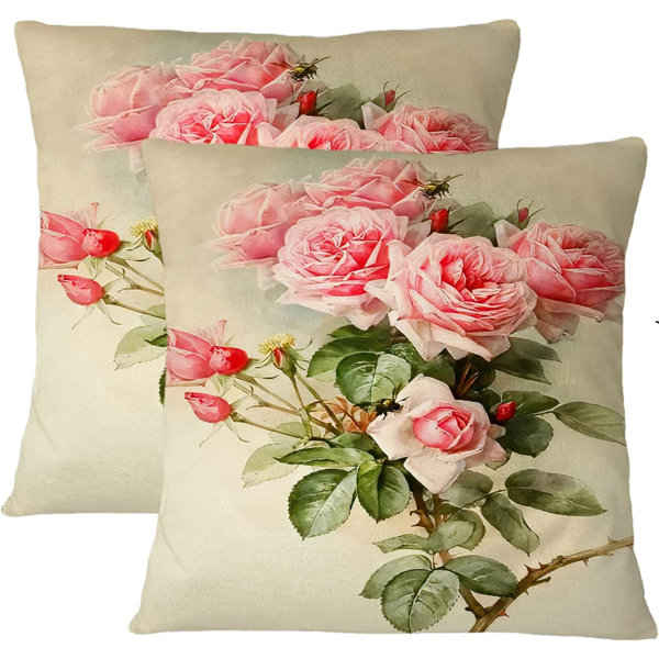 BLUE & WHITE ROSES & STRIPED USED PILLOW CASES 16 X 24 PAIR OF VINTAGE PINK 