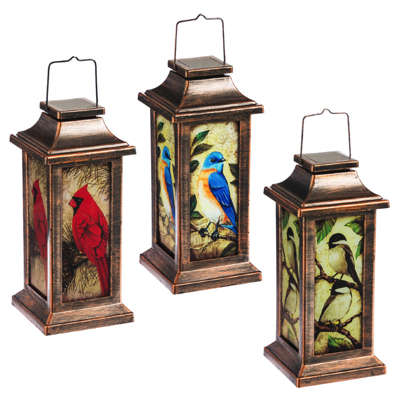 August Grove Winter Bird Solar 3 Piece Glass Lantern Set ...