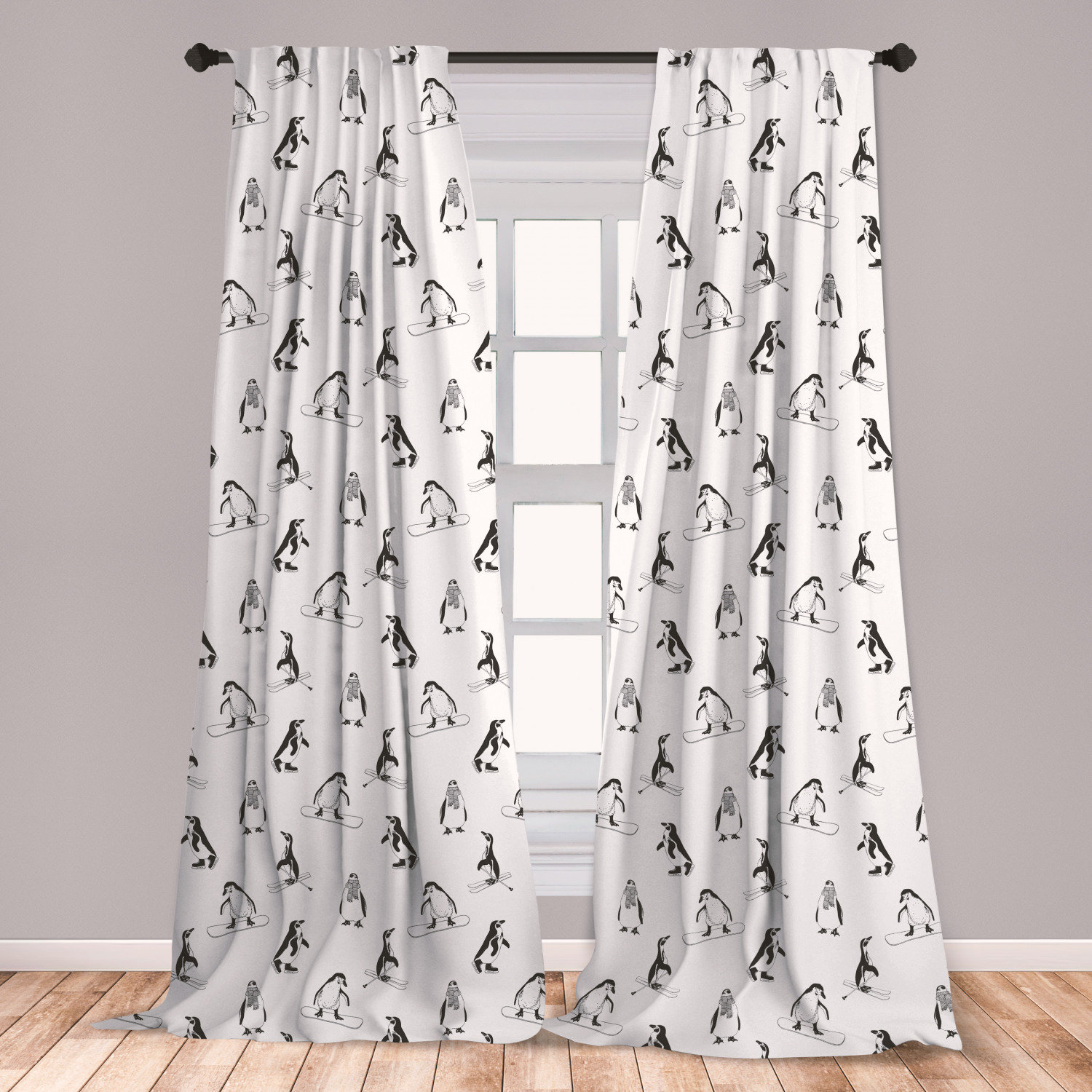 East Urban Home Ambesonne Penguin Window Curtains Skiing Penguins