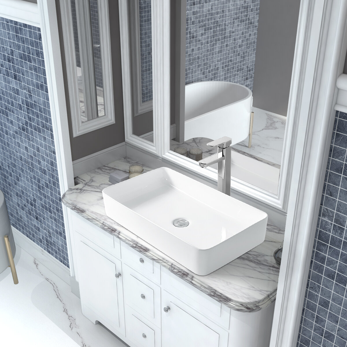 Sinber 19"x15" Rectangle Ceramic Bathroom Vanity Vessel Sink Above Counter Basin 