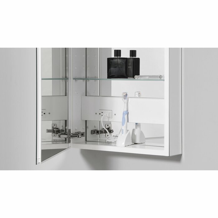 Pl Series Surface Mount Frameless Medicine Cabinet With 3 Adjustable Shelves Electrical Outlet