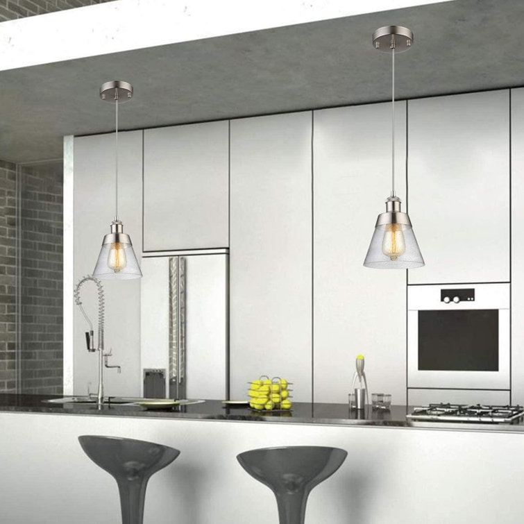 Modern Brushed Nickel Kitchen Island Lighting, Clear Seeded Glass Linear  Chandelier,Pendant Light Fixture For Kitchen Island Dining Room