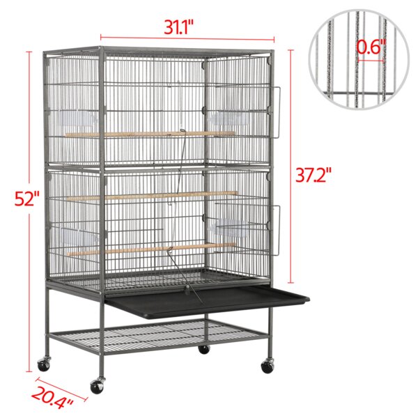 Sevigny 52'' Flat Top Flight Cage with Wheels