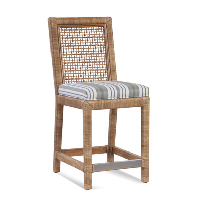 Pine Isle 24 Counter Stool Braxton Culler Frame Color Vintage Upholstery BlueGrayBeige Stripe