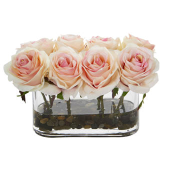 Rosdorf Park Blooming Artificial Roses Floral Arrangement In Vase Reviews Wayfair