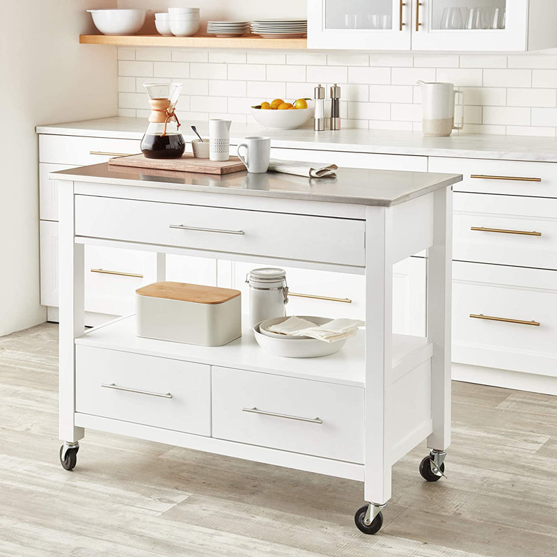 Latitude Run Ottawa Kitchen Cart Stainless Steel White Wayfair
