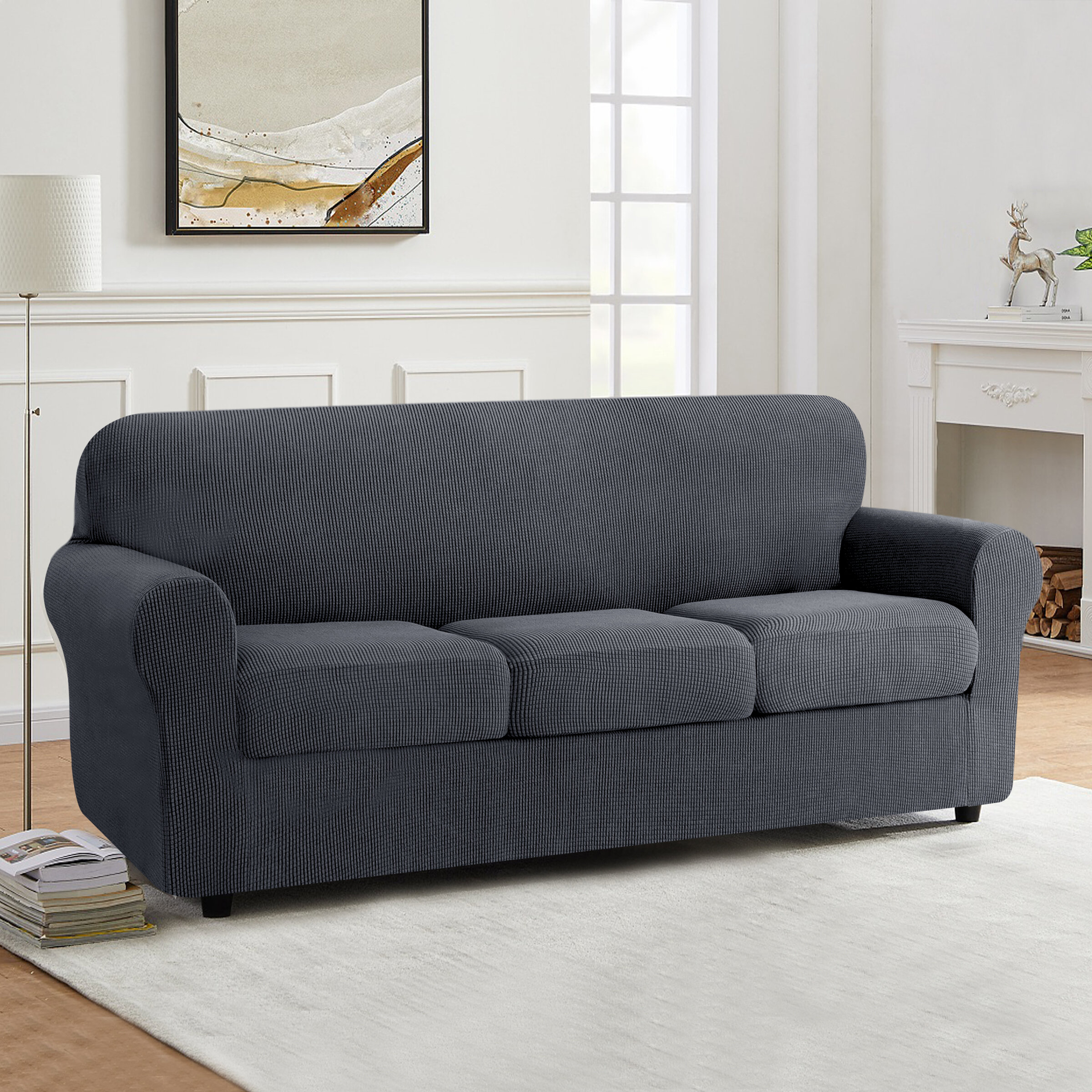 Stretch Suede Ebony Furniture Slipcover Sofa 732 