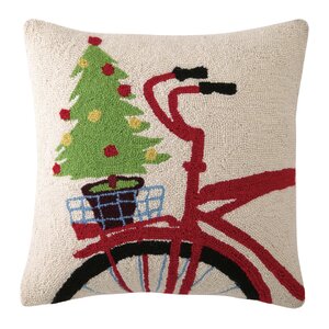 Christmas Tree on Bike Hook Wool Throw Pillow
