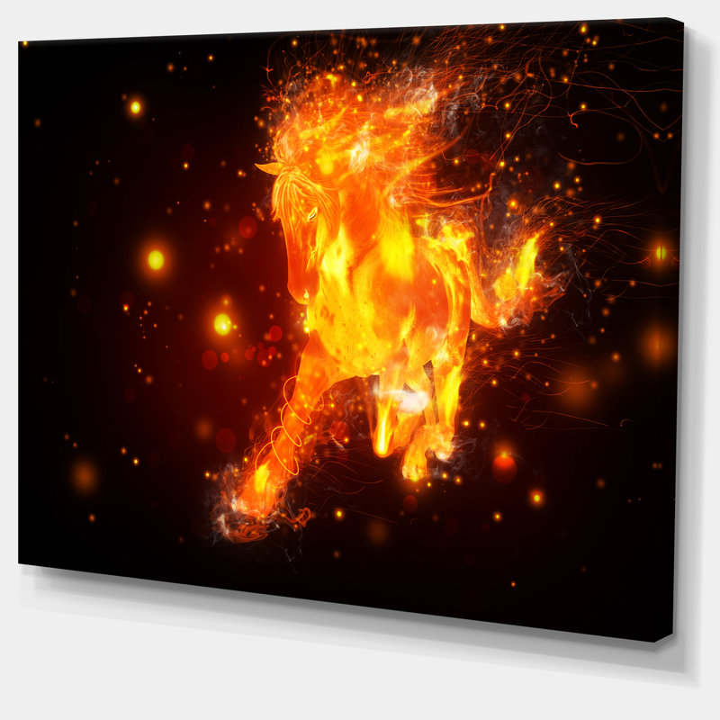 Designart Abstract Running Fire Horse Graphic Art On Wrapped
