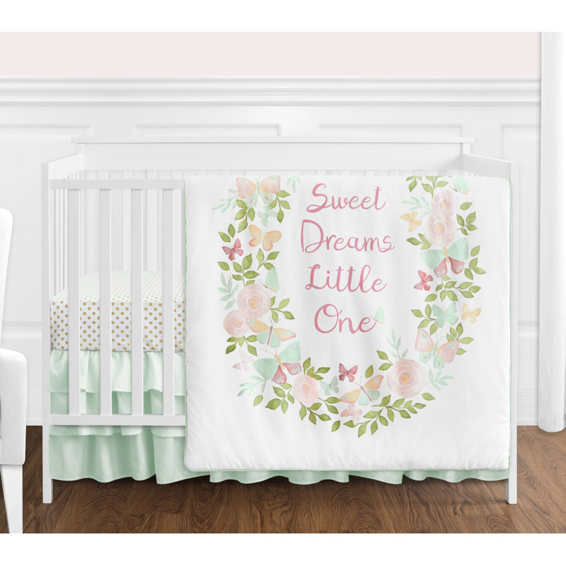 mint and pink crib bedding