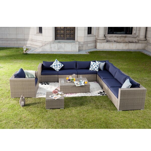 Kensal 10 Piece Rattan Sectional Set with Cushions
