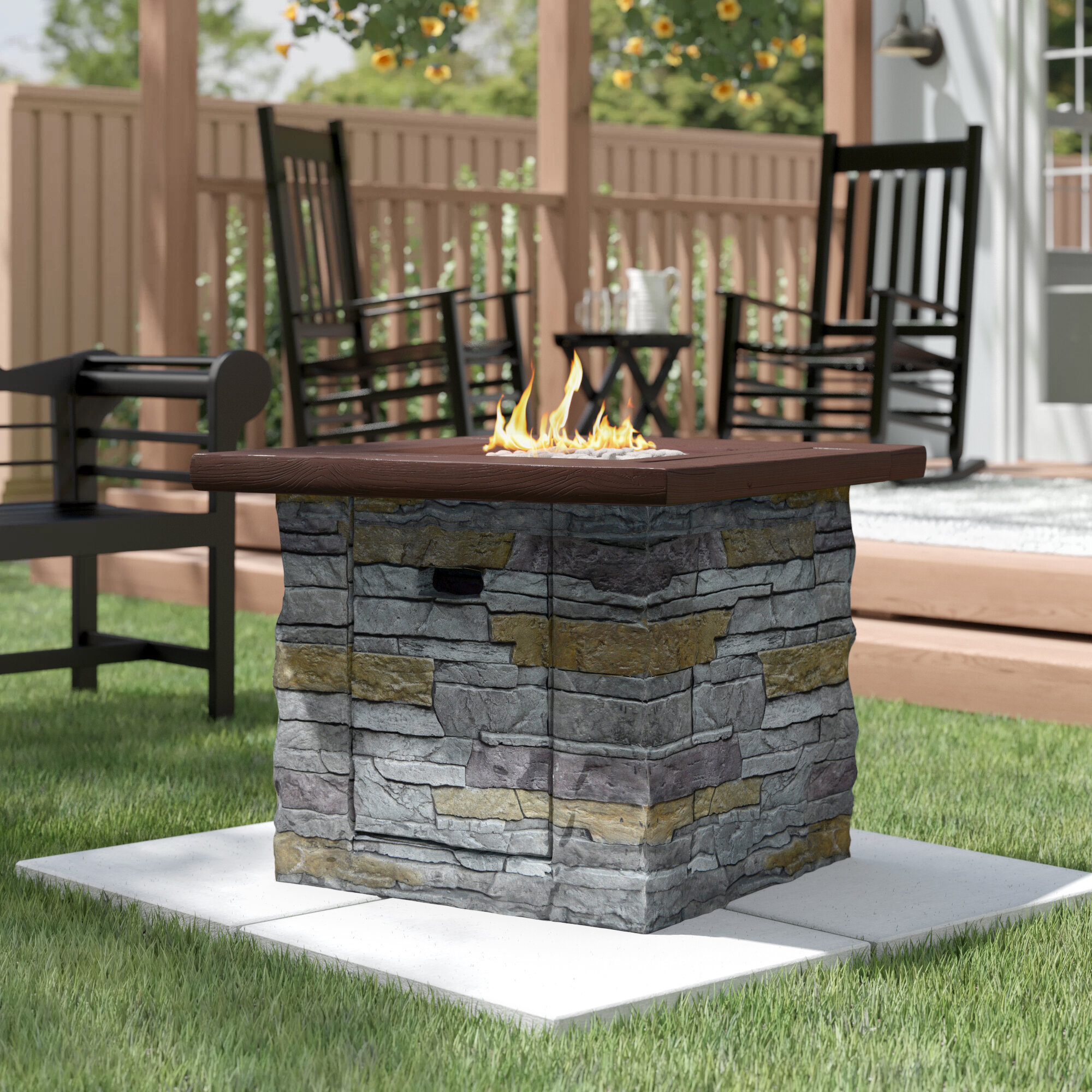 sunbeam faux stone propane fire pit table