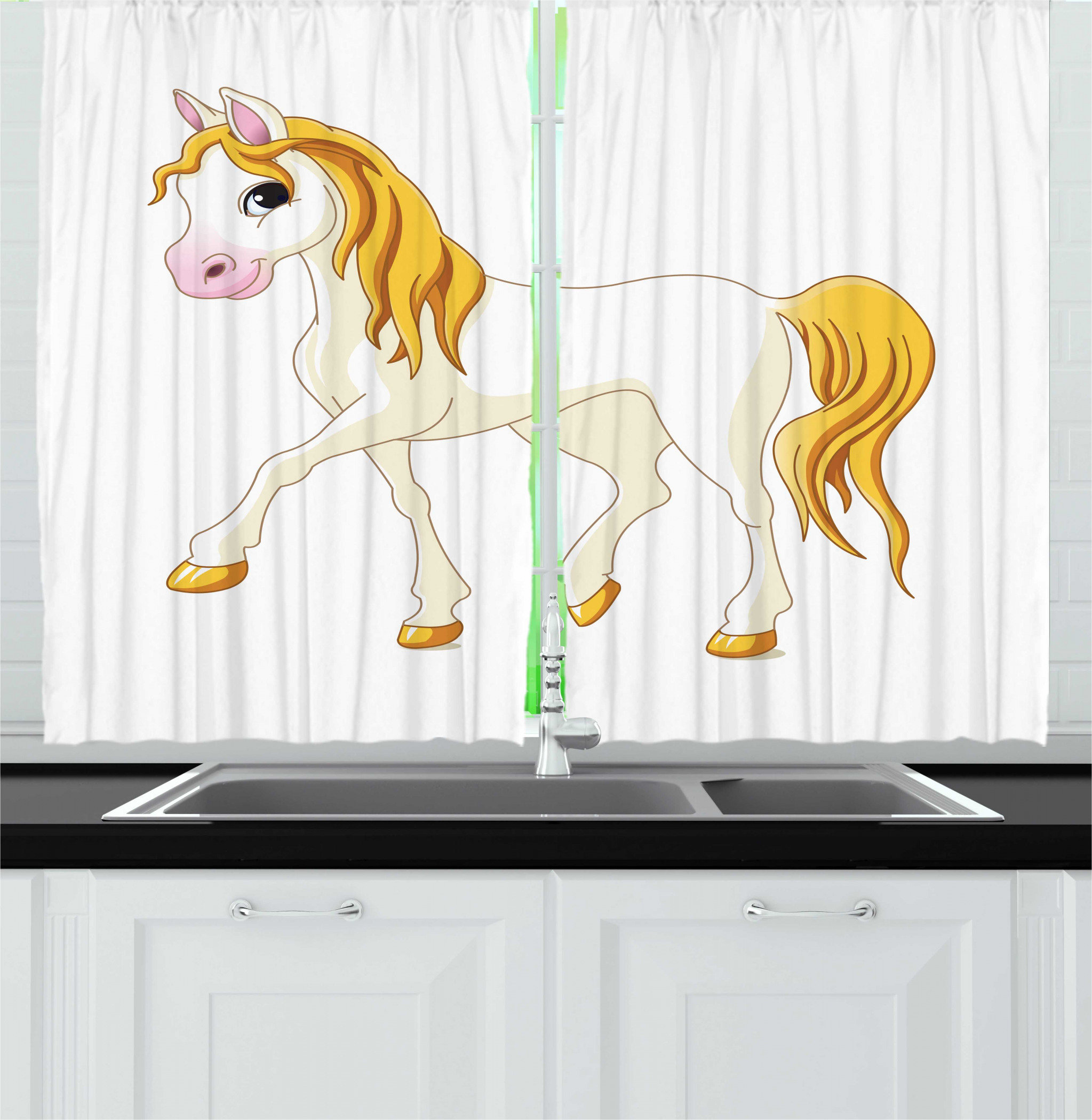 East Urban Home 2 Piece Pony Childish Funny Cartoon Of Smiling Pony Childish Funny Cartoon